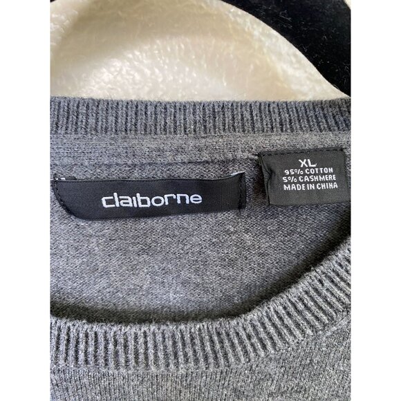 Claiborne Mens Crewneck Sweater XL Gray & Black Colorblock Cotton Cashmere Blend - Picture 3 of 6
